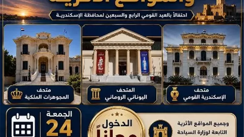 دخول متاحف الاسكندرية مجانا احتفالا بالعيد القومى