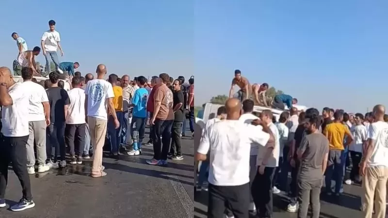 إصابة 11 شخصاً في انقلاب ميني باص على الطريق الحر شبرا – بنها
