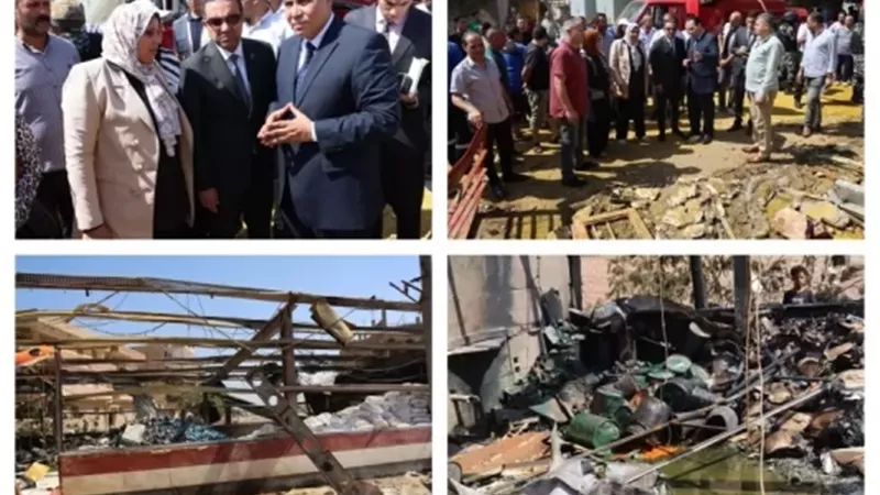 انفجار مخزن كيماويات ودهانات بأجهور الرمل قويسنا المنوفية