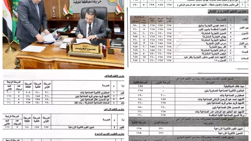 محافظ المنوفية يوافق على خفض تنسيق القبول بالتعليم الفني 2026