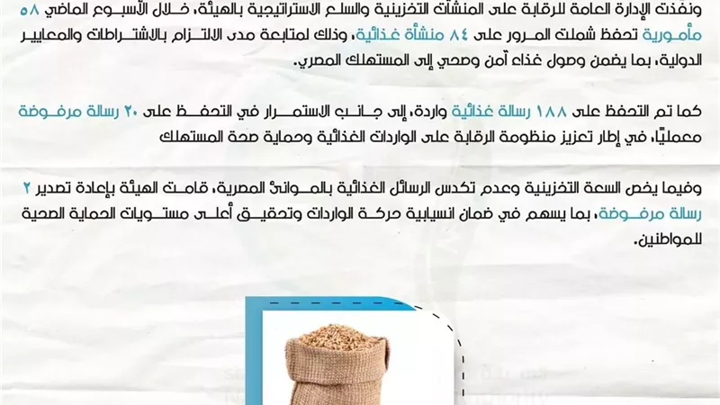 سلامة الغذاء: 20 مأمورية رقابية على منشآت المواد الملامسة للغذاء