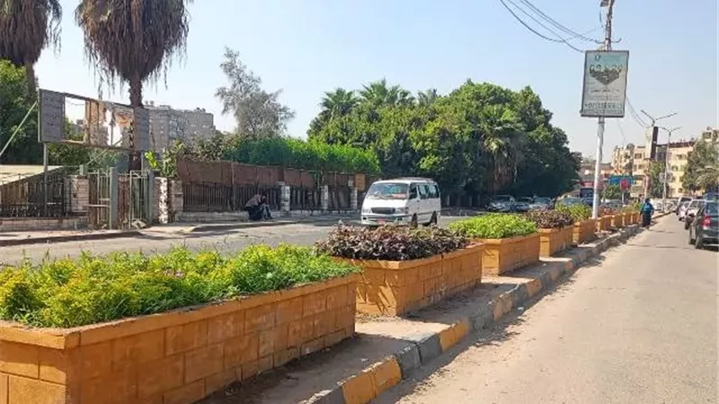 زراعة أحواض الزهور بشارع النيل في إمبابة ضمن مبادرة اتحضر للأخضر