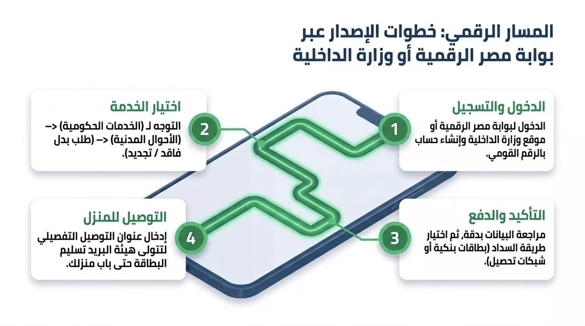 انفو جرافك يوضح خطوات استخراج بطاقة رقم قومي بدل فاقد