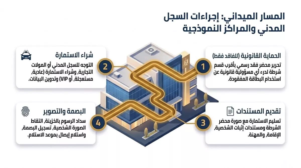 انفو جرافك يوضح خطوات استخراج بطاقة رقم قومي بدل فاقد