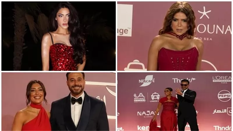 الأحمر لغة الأناقة بالدورة التاسعة..إطلالات جريئة وجذابة على ريد كاربت مهرجان الجونة