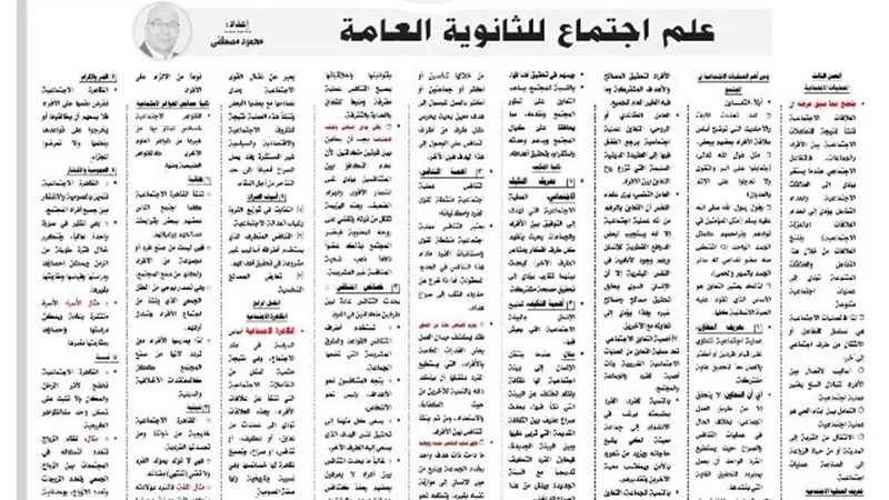 أهم مسائل علم الاجتماع للثانوية العامة
