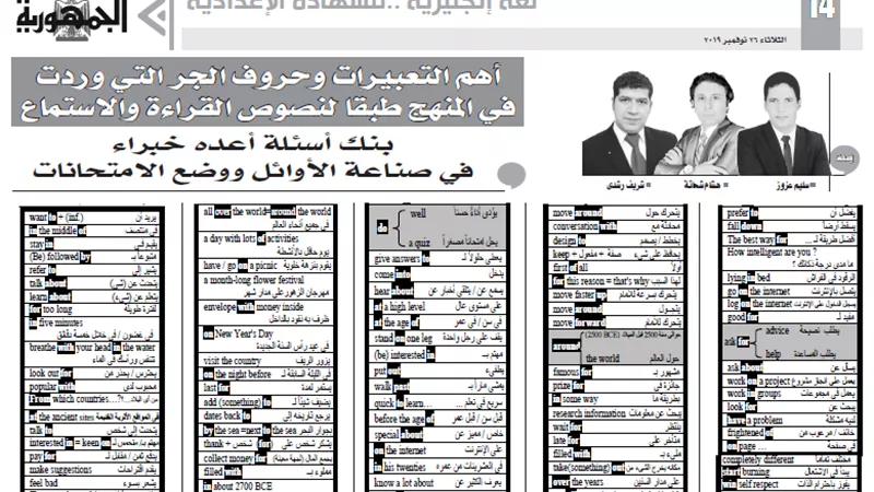 التعبيرات وحروف الجر في اللغة الانجليزية للشهادة الاعدادية