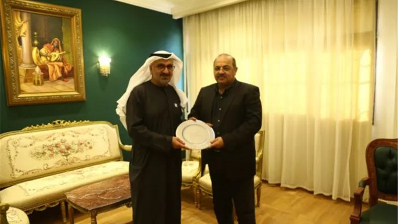 هشام حطب يستقبل وفد مجلس أبو ظبي الرياضى بحضور رئيس اتحاد الجمباز