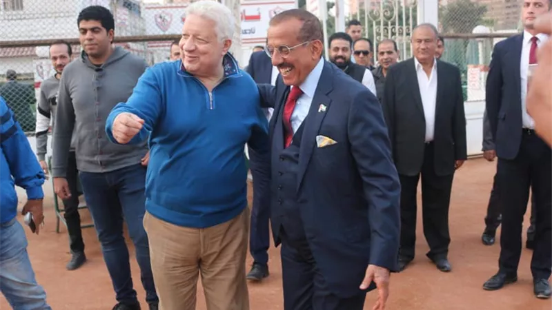 مرتضى منصور يستقبل رجل الأعمال الإماراتى خلف الحبتور بمقر النادى