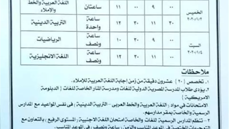 تعديل مواعيد امتحانات الصفوف الابتدائية في الإسماعيلية
