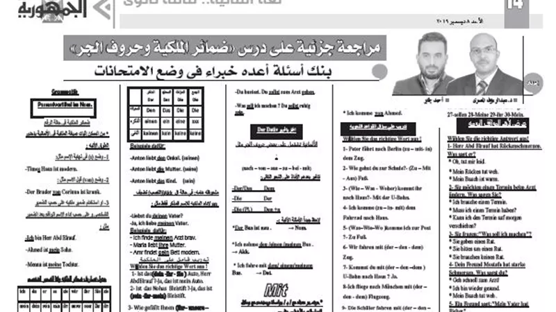 مراجعة جزئية على درس ضمائر الملكية وحروف الجر للغة الالمانية للثانوية العامة
