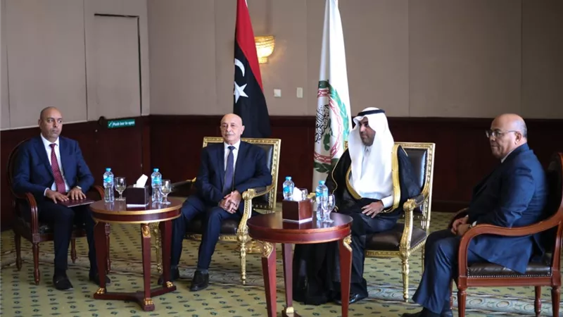 رئيس البرلمان العربي يبلغ رئيس مجلس النواب الليبي التضامن مع ليبيا ضد التدخلات الخارجية