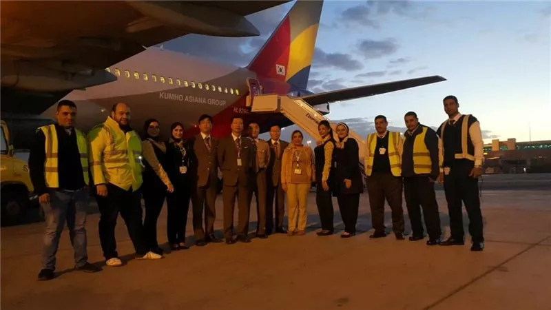 بالصور - مطار القاهرة يستقبل اول رحلة لشركة Asiana الكورية بمطار القاهرة