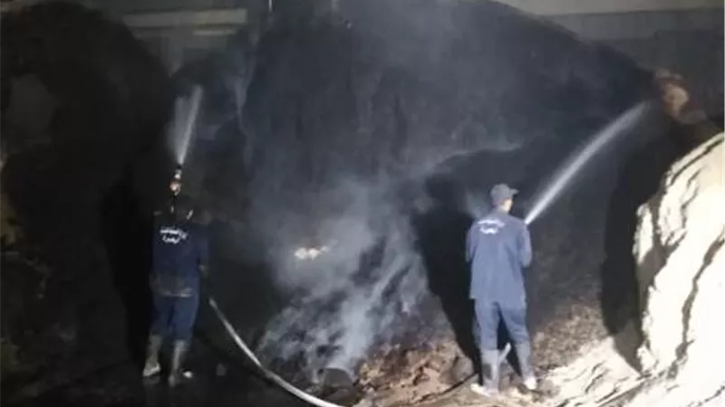بالصور.. السيطرة علي حريق هائل في مصنع اعلاف بالبحيرة