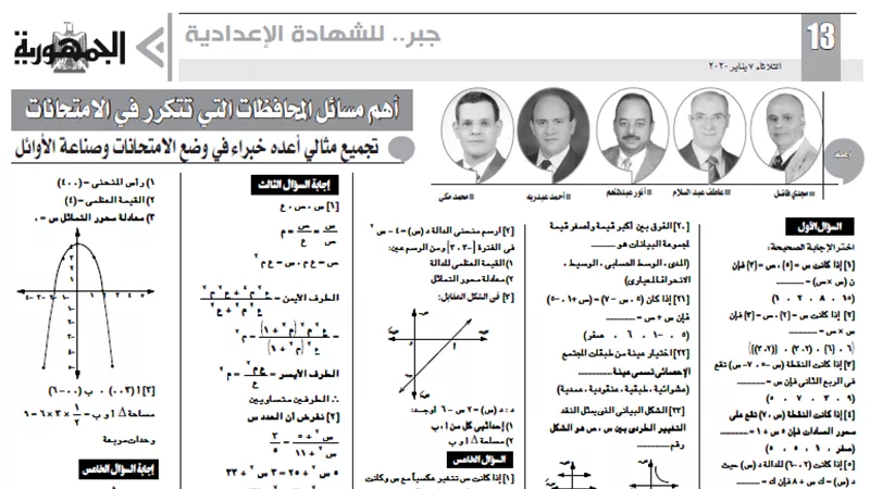 أقوي 6 أسئلة في الجبر للشهادة الاعدادية