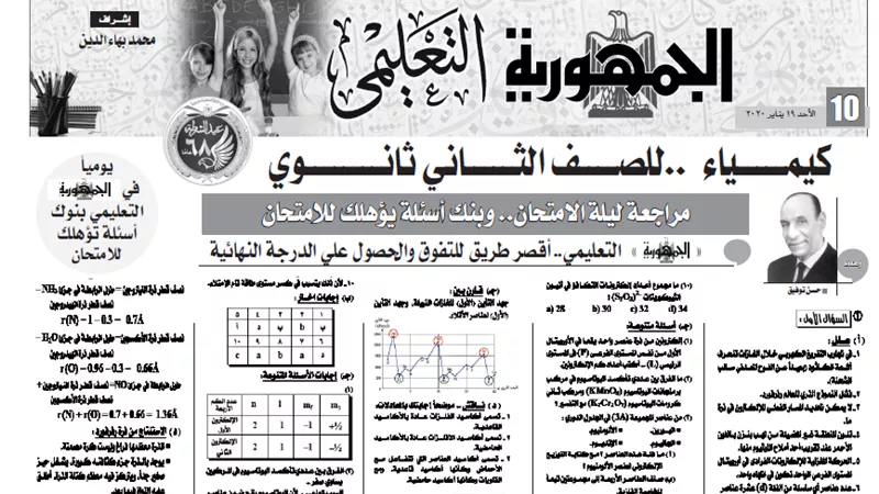 بنك اسئلة يؤهلك لامتحان مادة الكيمياء للصف الثانى الثانوى