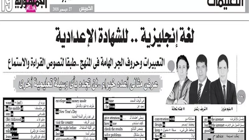 التعبيرات وحروف الجر المهمة فى منهج انجليزى ثالثة اعدادى
