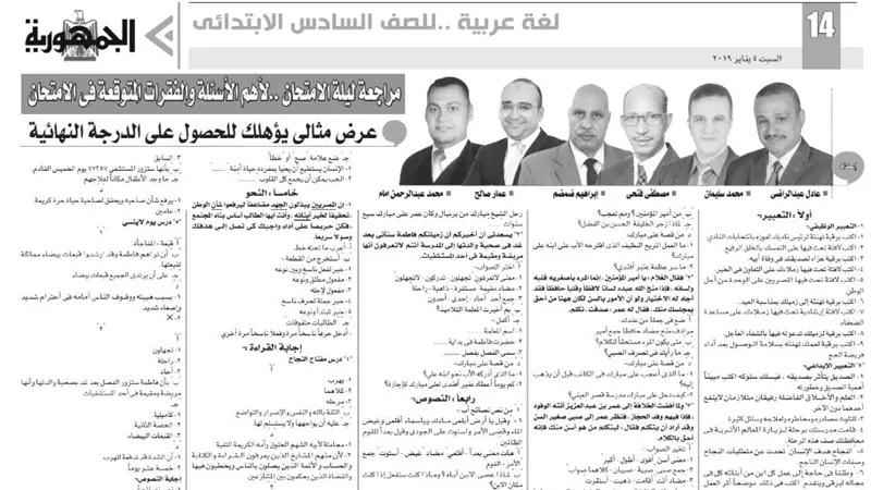 مراجعة ليلة الامتحان في اللغة العربية للصف السادس الابتدائي