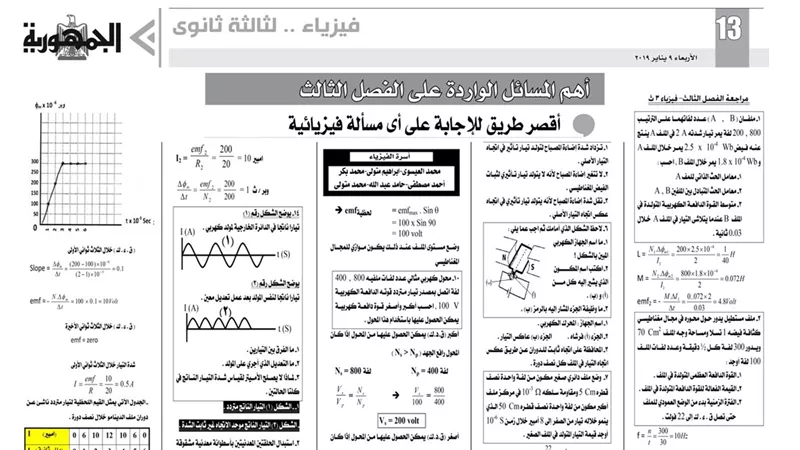 أسئلة نظرية في فيزياء الثانوية العامة وجميع الأسئلة الخاصة بالفصل الثالث