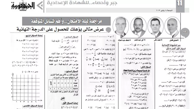 عرض مثالى لمادة الجبر والاحصاء ومراجعة نهائية للشهادة الاعدادية
