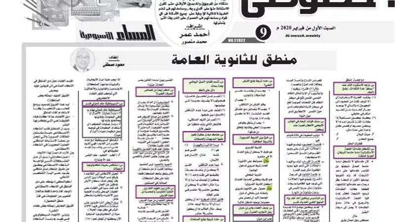 مراجعة ليلة الامتحان لمادة المنطق للثانوية العامة