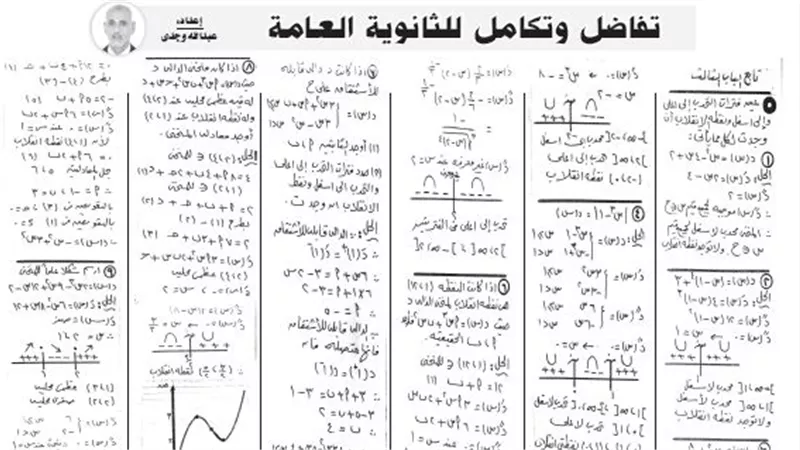 مراجعة نهائية لمادة التفاضل والتكامل للثانوية العامة