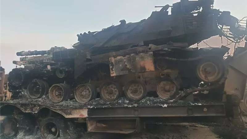 نشطاء يتداولون لحظة احتراق دبابات تركية بعد تعرضها لقصف سورى فى إدلب