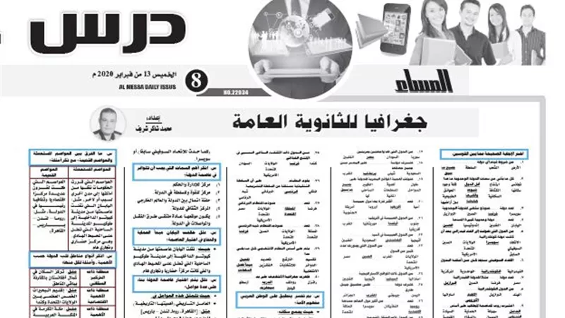 مراجعة نهائية لمادة الجغرافيا لطلاب الثانوية العامة