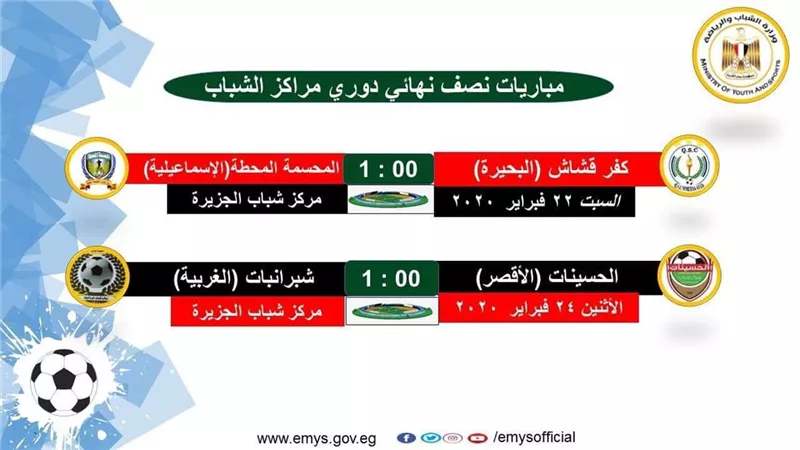 مباريات نصف نهائي دوري مراكز الشباب..السبت