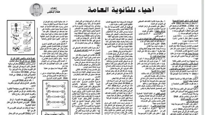 مراجعة ليلة الامتحان فى مادة الاحياء للثانوية العامة