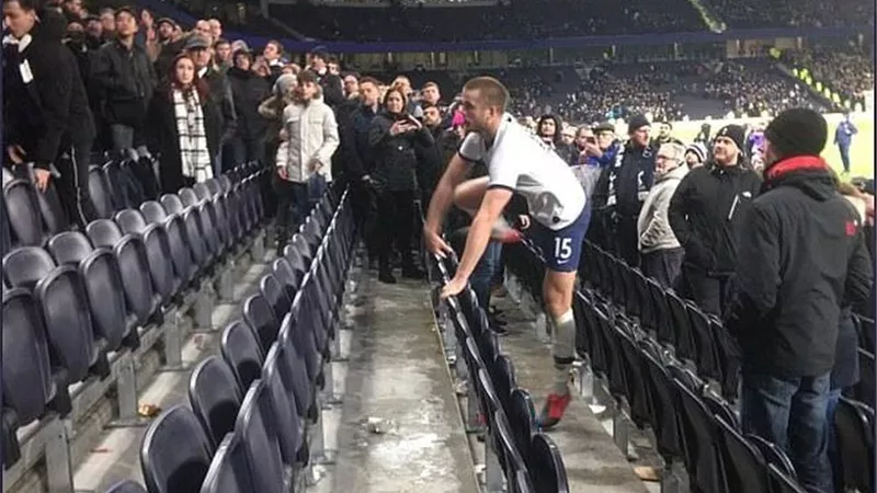 شجار حاد بين لاعب توتنهام وأحد المشجعين فى المدرجات