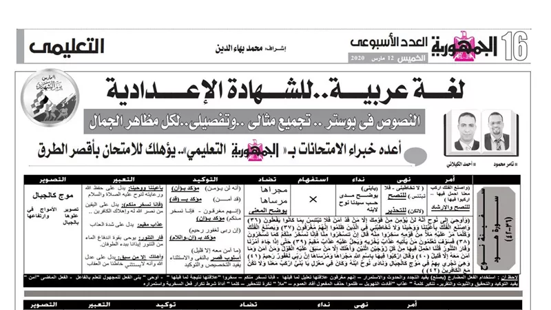 تجميع مثالى وتفصيلى لكل مظاهر الجمال لنصوص اللغة العربية للشهادة الاعدادية