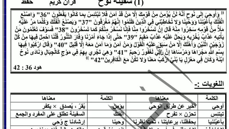شرح درس سفينة نوح فى اللغة العربية للشهادة الاعدادية