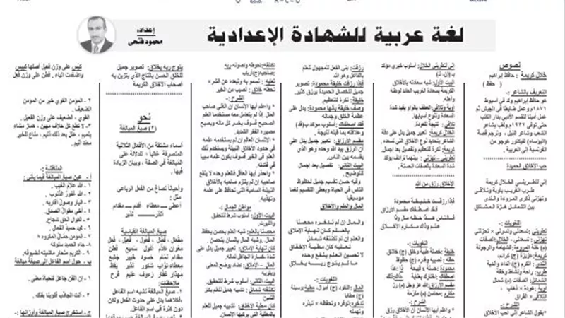 مراجعة نهائية للنصوص والنحو لمادة اللغة العربية للشهادة الاعدادية