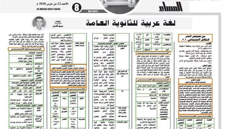 مراجعة عامة من نص التكافل الاجتماعى للغة العربية للثانوية العامة