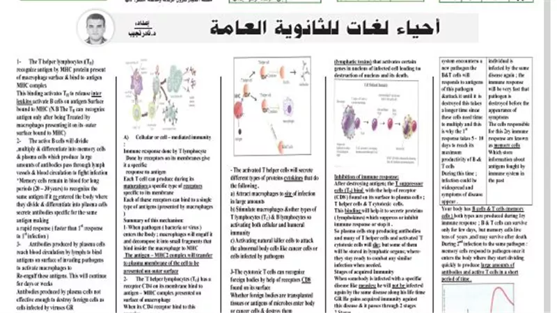 شرح وافٍ لمادة احياء لغات للثانوية العامة