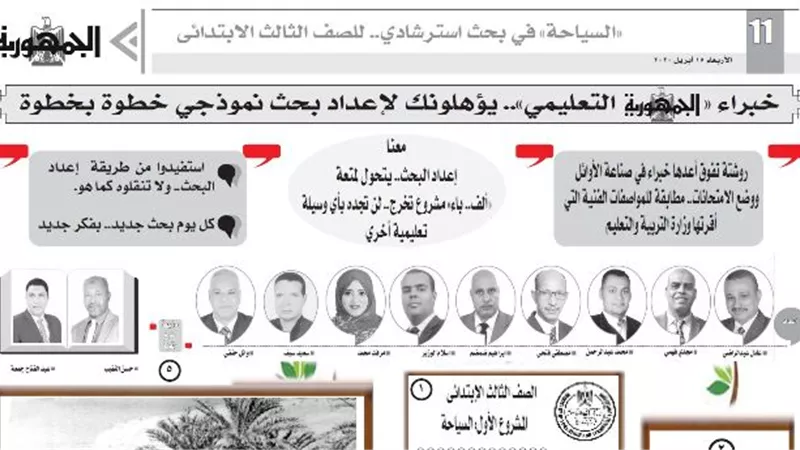 نؤهلك لاعداد بحث نموذجي في السياحة للصف الثالث الابتدائي