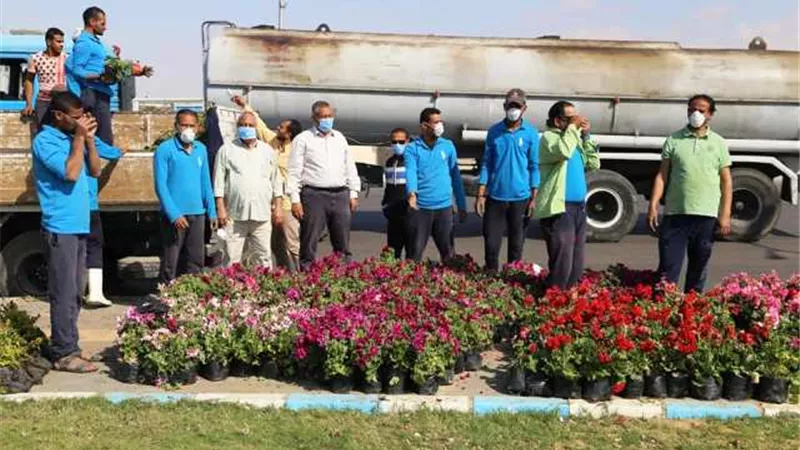 استمرار اعمال التنسيق الحضارى والتجميل بشوارع وميادين السويس.. بالصور