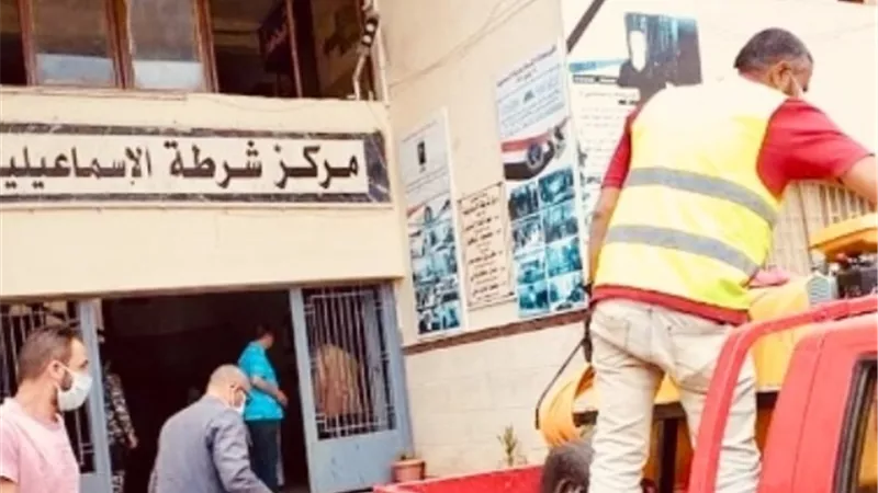 تطهير وتعقيم مركز شرطة الضواحى بالاسماعيلية بعد ظهور حالة كورونا