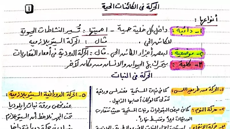 اكثر من 20 سؤالا وجوبا فى الحركة فى الكائنات الحية لمادة الاحياء للثانوية العامة 2020