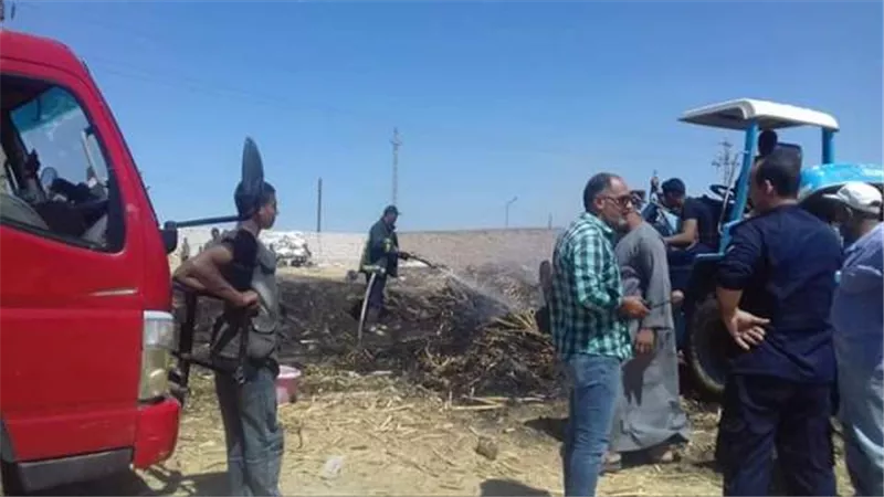 إخماد حريق شونة مخلفات نباتية بالزاوية في أسيوط.صور