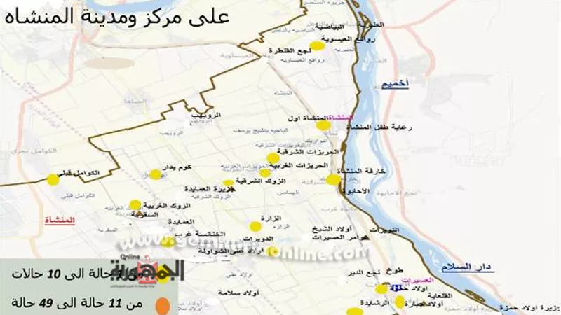 ننشر خريطة الاصابات ( بكورونا ) فى مركز المنشاه بسوهاج