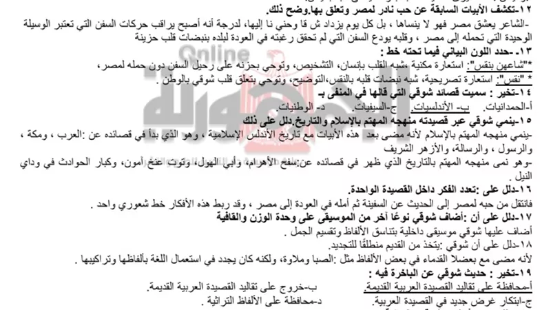 توقعات ليلة الامتحان فى النصوص للغة العربية للثانوية العامة 2020.. وصفة سحرية تضمن التفوق