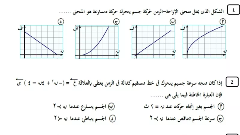 ابرز تمارين اختيار من متعدد فى امتحان اخر العام لمادة الديناميكا للثانوية العامة 2020
