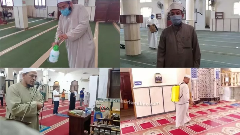أوقاف العاشر من رمضان تستمر فى حملات التعقيم عقب كل صلاة لمجابهة كورون