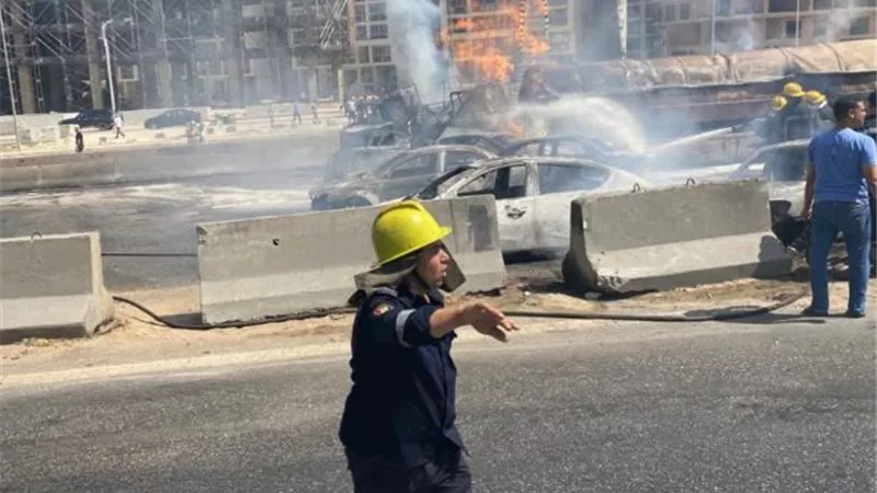 اصابة اثنين وتفحم 7 سيارات فى حادث الدائرى صباح اليوم