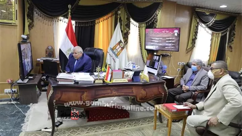 محافظ الوادى الجديد يستعرض ملف التعديات والمشروعات عبر الفيديو كونفرانس