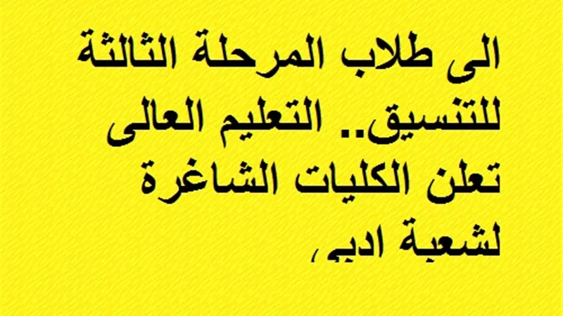 الى طلاب المرحلة الثالثة للتنسيق.. التعليم العالى تعلن الكليات الشاغرة لشعبة ادبى