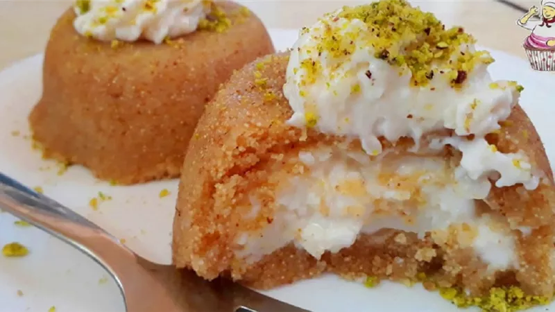 حلاوة السميد بالقشطة بدون فرن بمكونات بسيطة بالفيديو