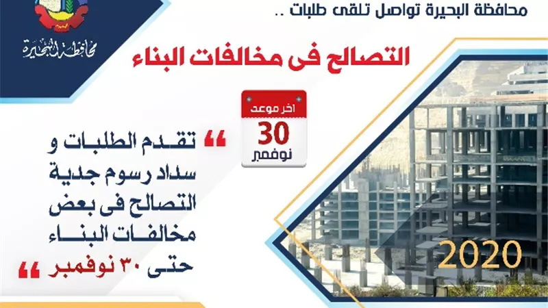 محافظ البحيرة: 983 مليون جنيه متحصلات التصالح فى مخالفات البناء